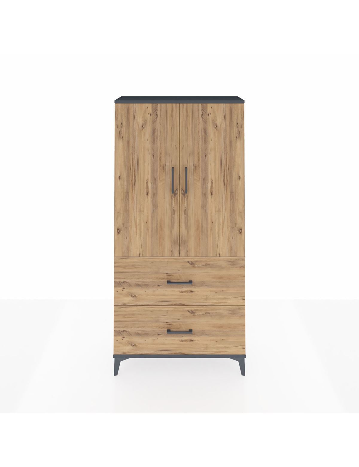 Arges Dolap 3 Raflı 2 Çekmeceli 2 Kapaklı 88x30x182 Antrasit-Çam