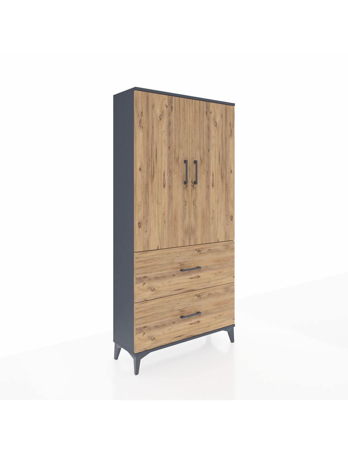 Arges Dolap 3 Raflı 2 Çekmeceli 2 Kapaklı 88x30x182 Antrasit-Çam