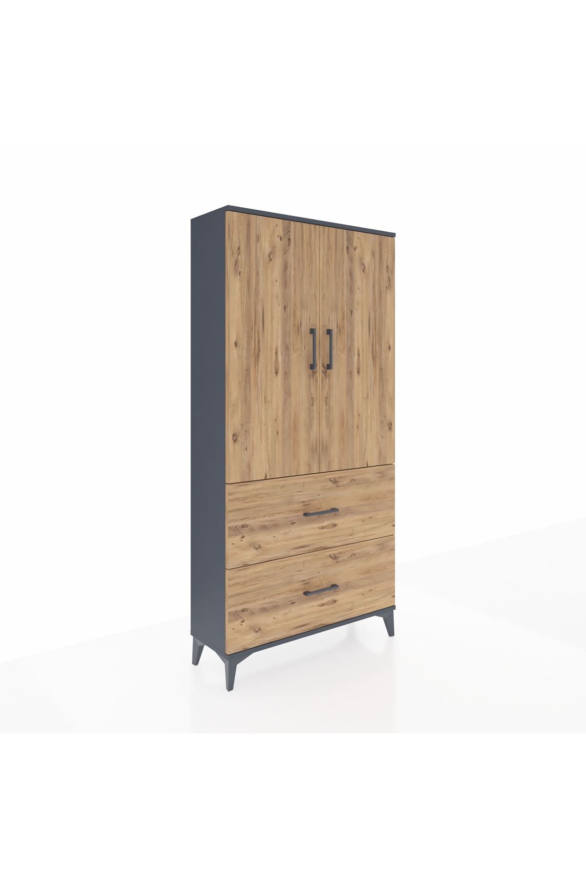 Arges Dolap 3 Raflı 2 Çekmeceli 2 Kapaklı 88x30x182 Antrasit-Çam