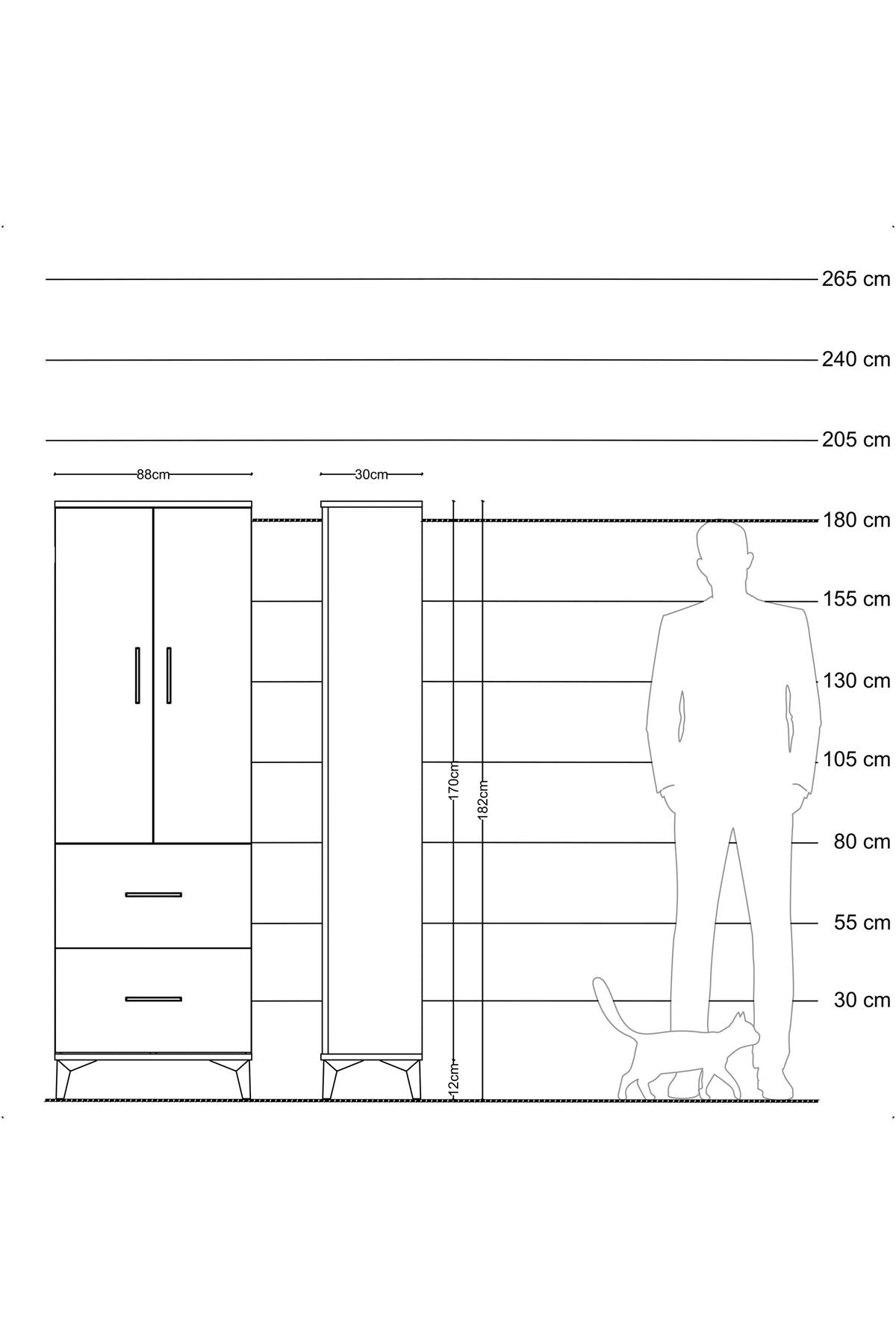 Arges Dolap 3 Raflı 2 Çekmeceli 2 Kapaklı 88x30x182 Antrasit-Çam