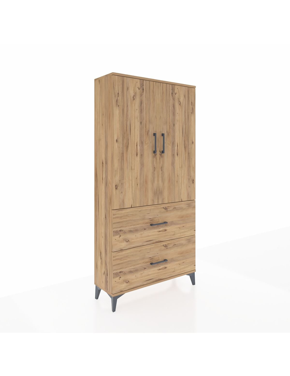 Arges Dolap 3 Raflı 2 Çekmeceli 2 Kapaklı 88x30x182 Çam-Çam