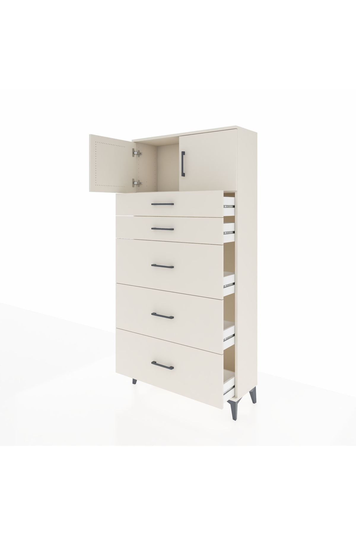 Arges Dolap Tek Raflı 5 Çekmeceli 2 Kapaklı 88x30x182 Aytaşı-Aytaşı