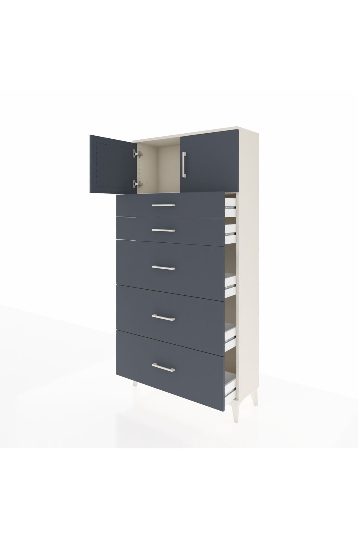 Arges Dolap Tek Raflı 5 Çekmeceli 2 Kapaklı 88x30x182 Aytaşı-Antrasit