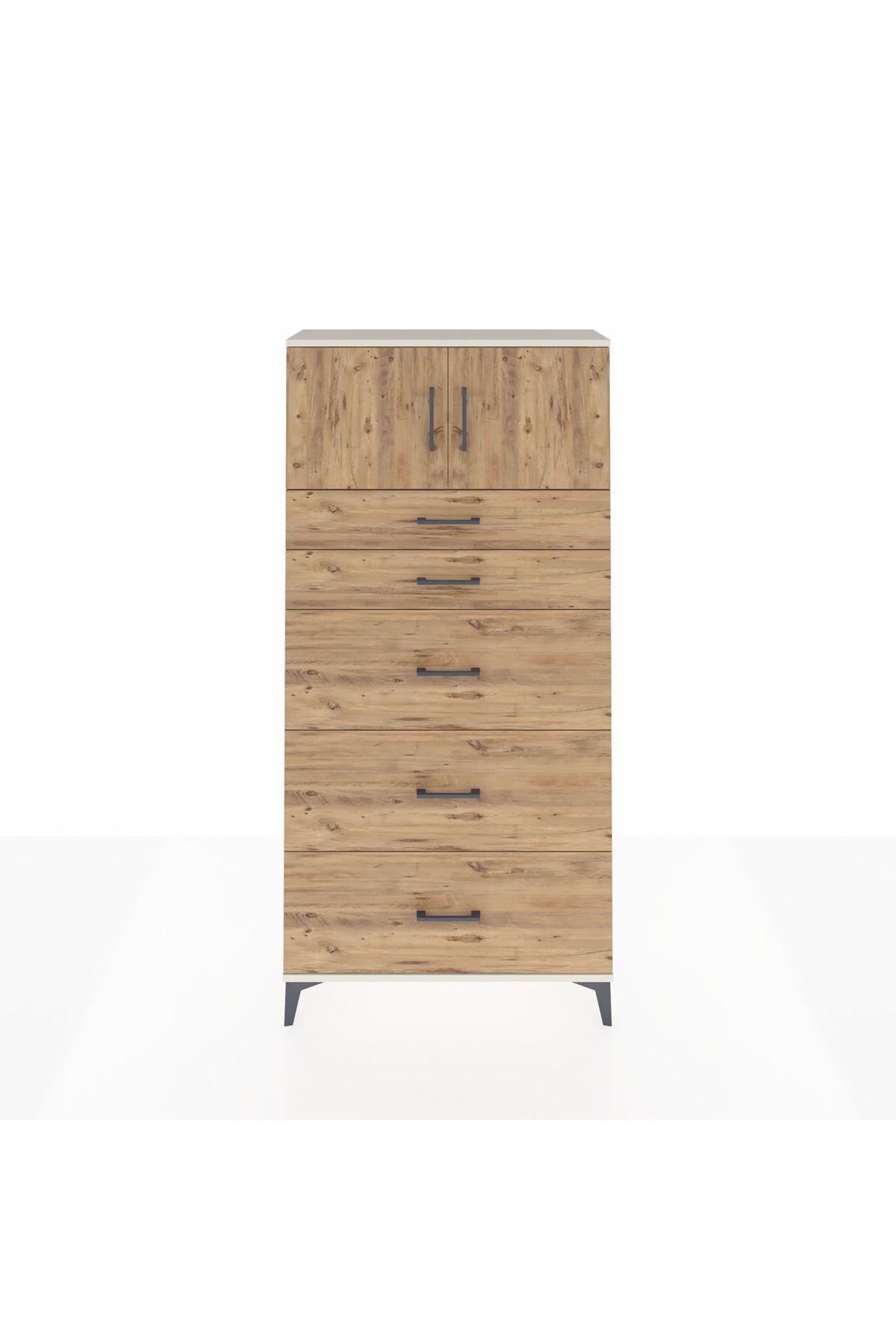 Arges Dolap Tek Raflı 5 Çekmeceli 2 Kapaklı 88x30x182 Aytaşı-Çam