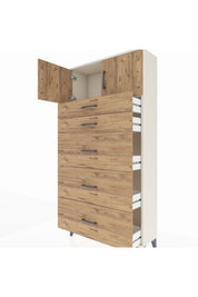 Arges Dolap Tek Raflı 5 Çekmeceli 2 Kapaklı 88x30x182 Aytaşı-Çam