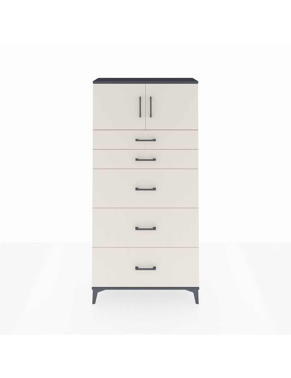 Arges Dolap Tek Raflı 5 Çekmeceli 2 Kapaklı 88x30x182 Antrasit-Aytaşı