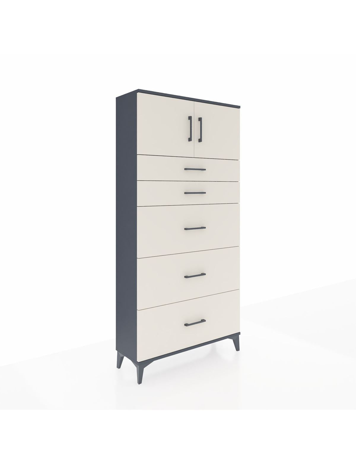 Arges Dolap Tek Raflı 5 Çekmeceli 2 Kapaklı 88x30x182 Antrasit-Aytaşı