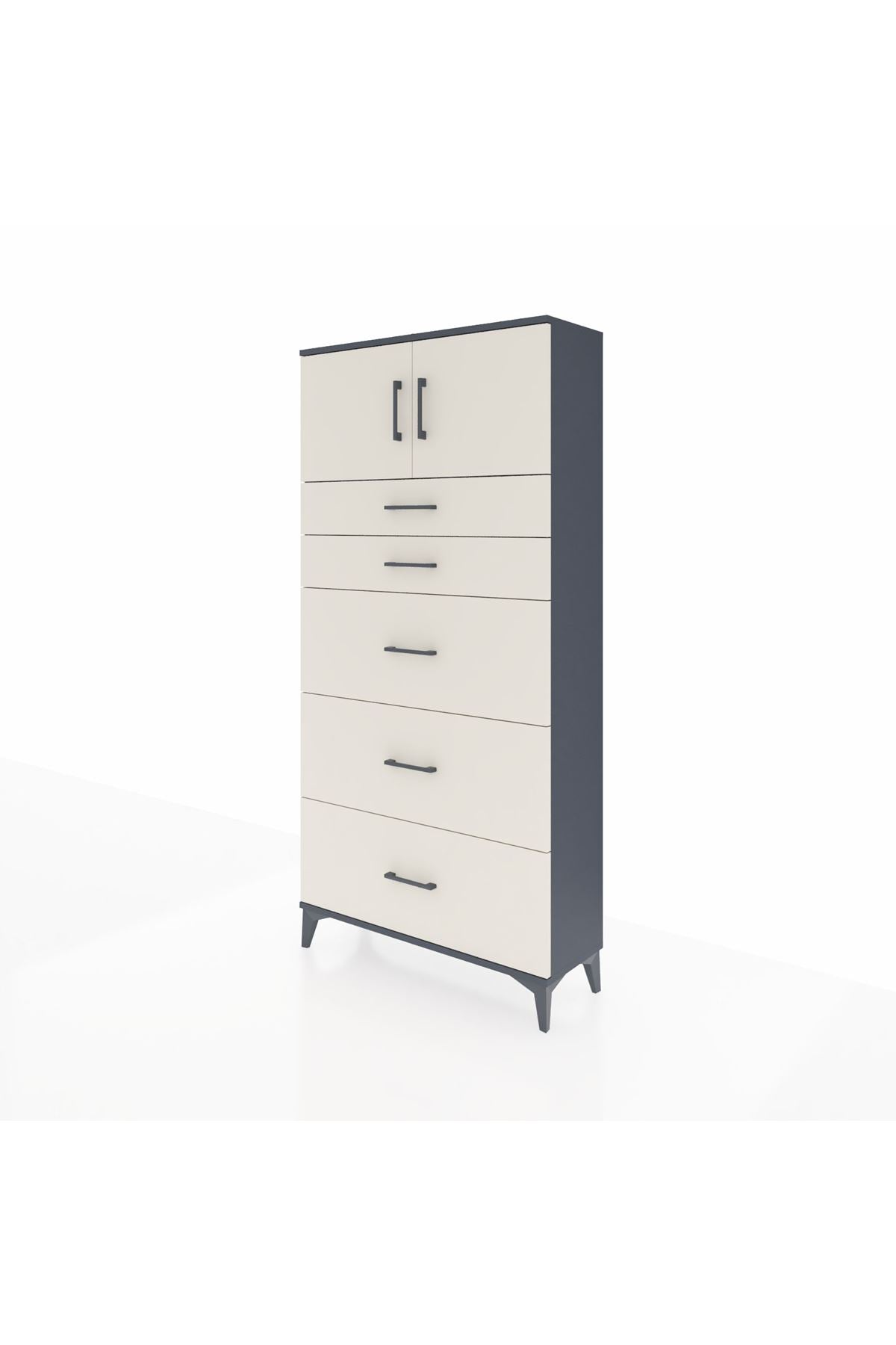 Arges Dolap Tek Raflı 5 Çekmeceli 2 Kapaklı 88x30x182 Antrasit-Aytaşı