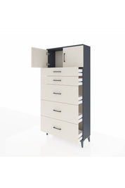 Arges Dolap Tek Raflı 5 Çekmeceli 2 Kapaklı 88x30x182 Antrasit-Aytaşı