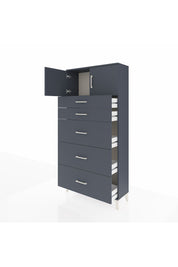 Arges Dolap Tek Raflı 5 Çekmeceli 2 Kapaklı 88x30x182 Antrasit-Antrasit