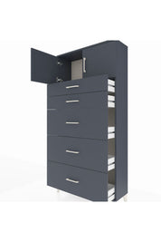 Arges Dolap Tek Raflı 5 Çekmeceli 2 Kapaklı 88x30x182 Antrasit-Antrasit
