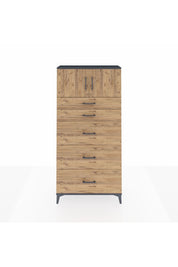 Arges Dolap Tek Raflı 5 Çekmeceli 2 Kapaklı 88x30x182 Antrasit-Çam