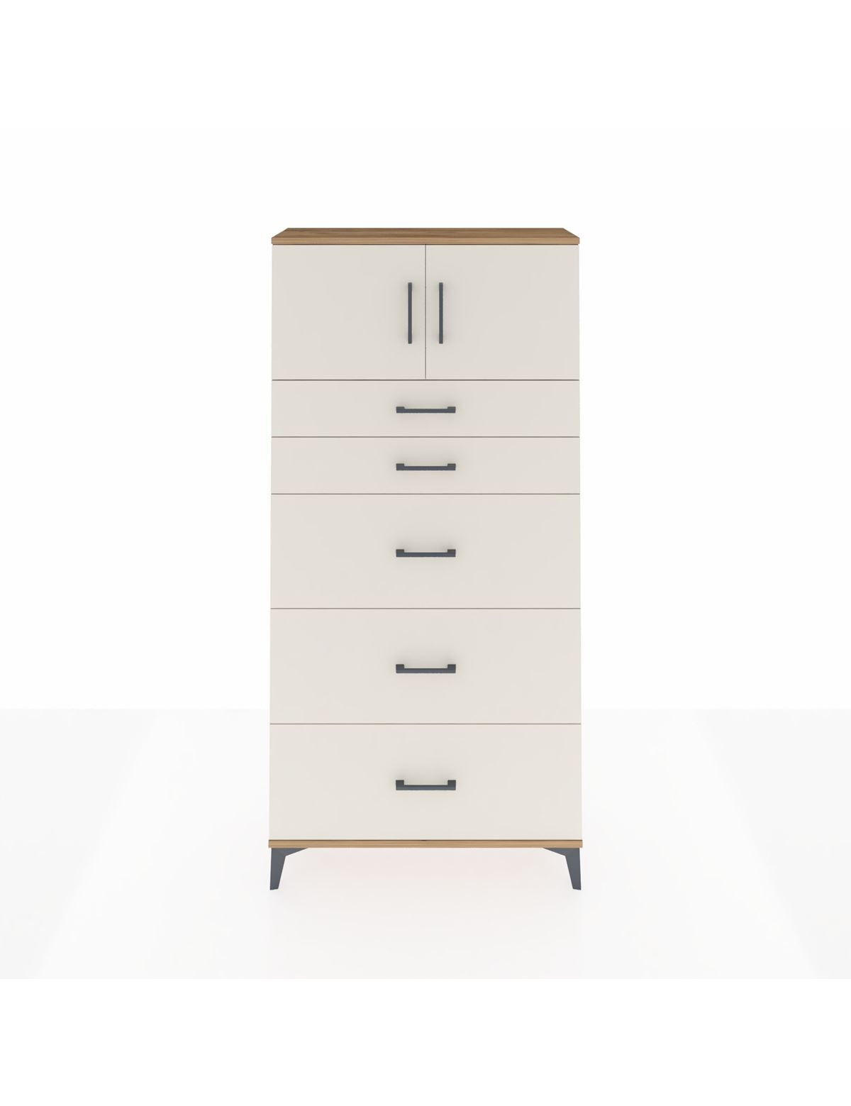 Arges Dolap Tek Raflı 5 Çekmeceli 2 Kapaklı 88x30x182 Çam-Aytaşı