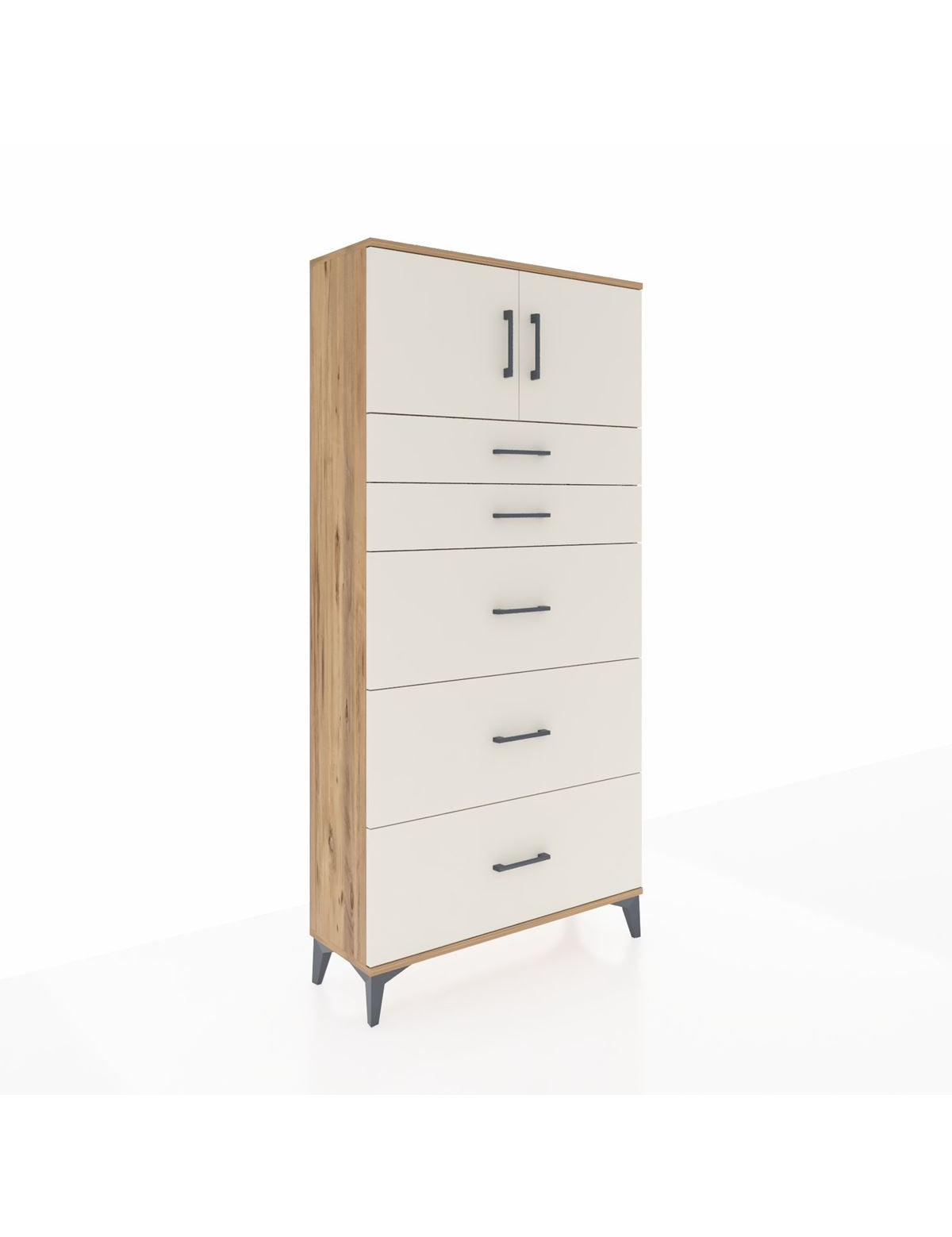 Arges Dolap Tek Raflı 5 Çekmeceli 2 Kapaklı 88x30x182 Çam-Aytaşı