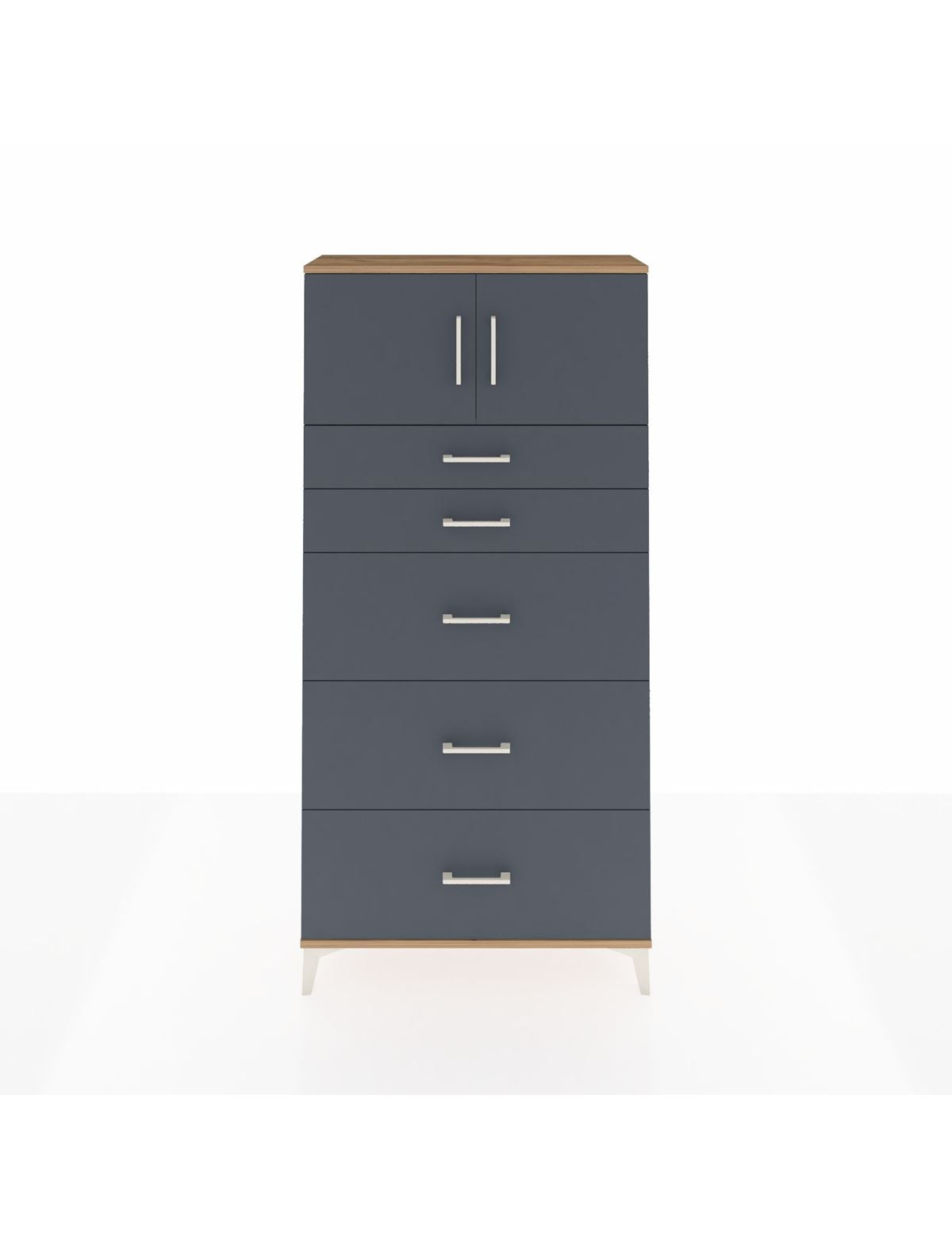 Arges Dolap Tek Raflı 5 Çekmeceli 2 Kapaklı 88x30x182 Çam-Antrasit