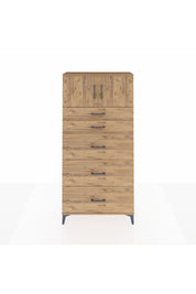 Arges Dolap Tek Raflı 5 Çekmeceli 2 Kapaklı 88x30x182 Çam-Çam