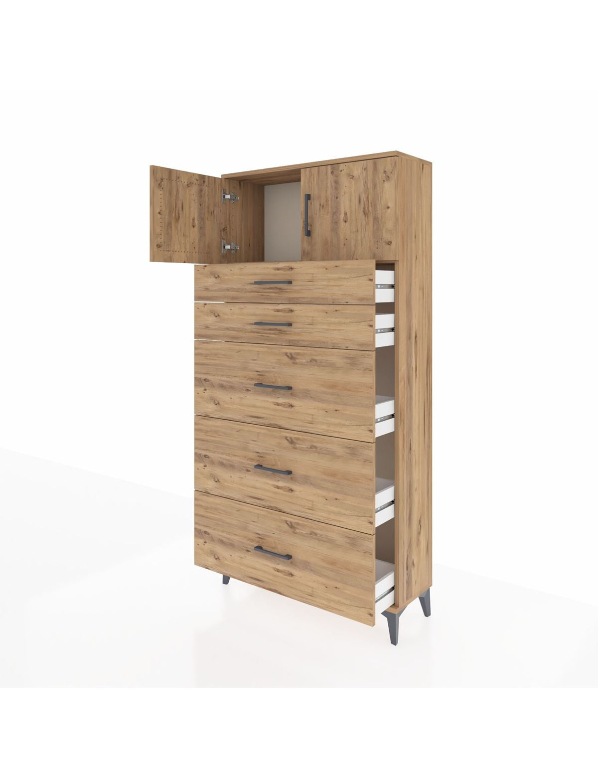 Arges Dolap Tek Raflı 5 Çekmeceli 2 Kapaklı 88x30x182 - S24M022V9A