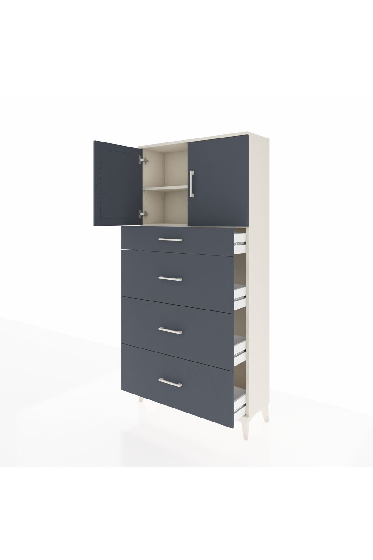 Arges Dolap 2 Raflı 4 Çekmeceli 2 Kapaklı 88x30x182 Aytaşı-Antrasit