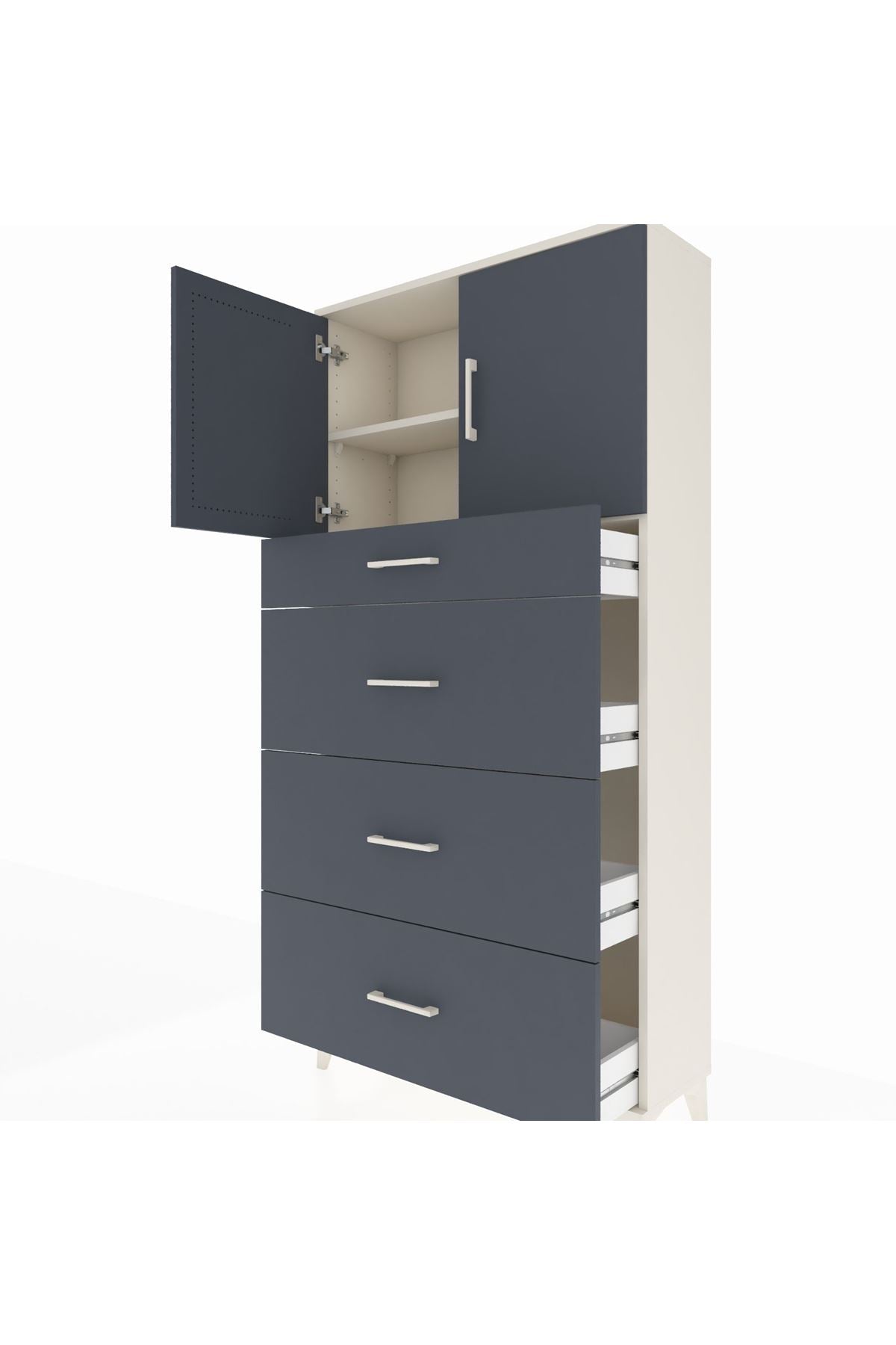 Arges Dolap 2 Raflı 4 Çekmeceli 2 Kapaklı 88x30x182 Aytaşı-Antrasit