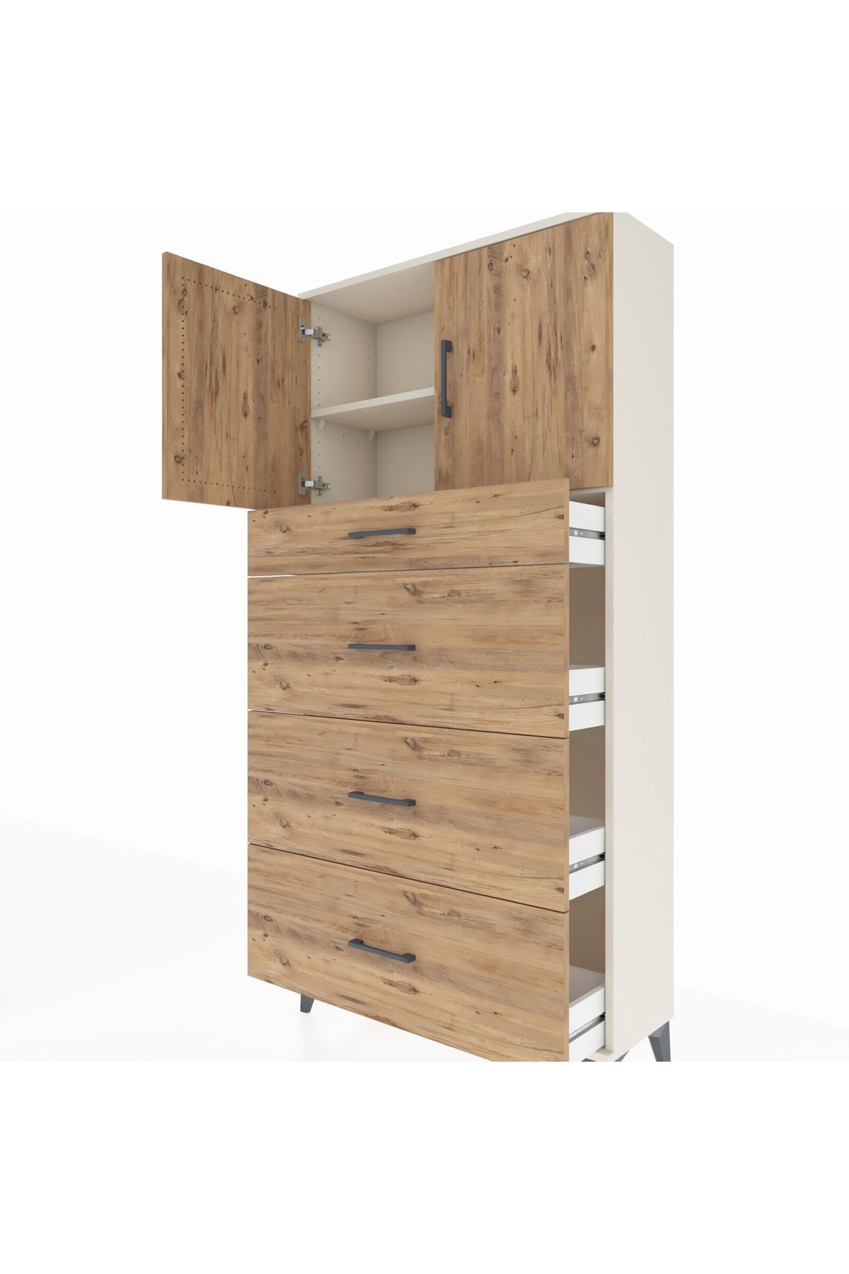 Arges Dolap 2 Raflı 4 Çekmeceli 2 Kapaklı 88x30x182 Aytaşı-Çam