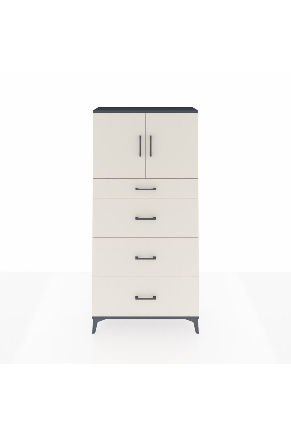 Arges Dolap 2 Raflı 4 Çekmeceli 2 Kapaklı 88x30x182 Antrasit-Aytaşı