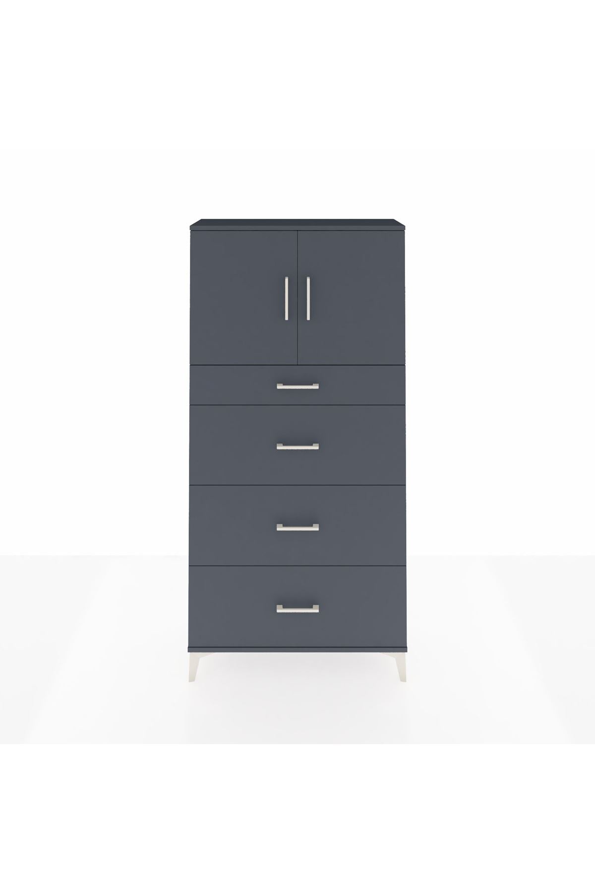 Arges Dolap 2 Raflı 4 Çekmeceli 2 Kapaklı 88x30x182 Antrasit-Antrasit