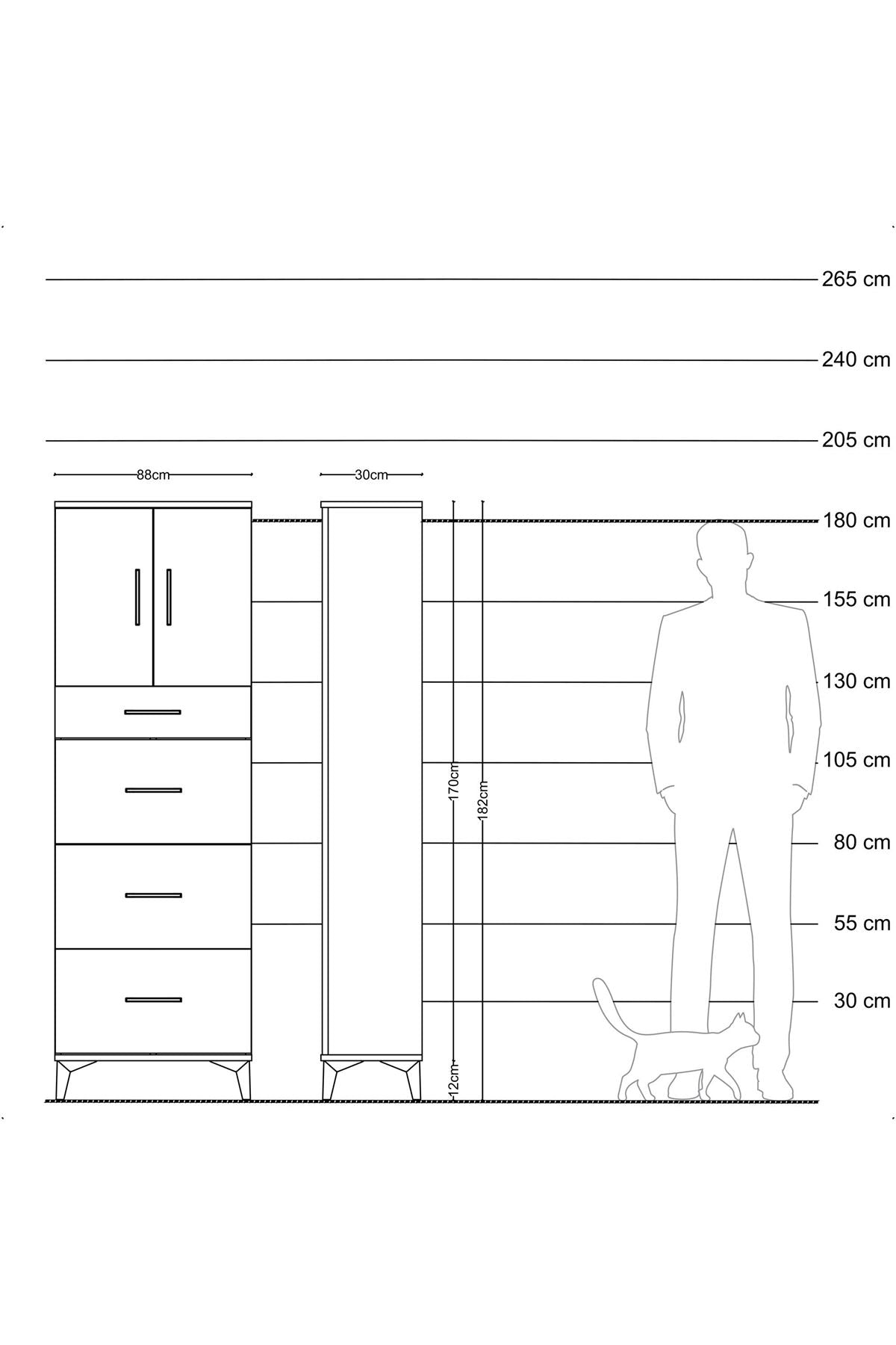 Arges Dolap 2 Raflı 4 Çekmeceli 2 Kapaklı 88x30x182 Antrasit-Aytaşı