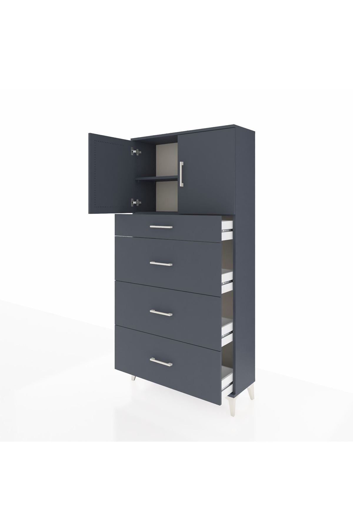 Arges Dolap 2 Raflı 4 Çekmeceli 2 Kapaklı 88x30x182 Antrasit-Antrasit