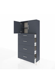 Arges Dolap 2 Raflı 4 Çekmeceli 2 Kapaklı 88x30x182 Antrasit-Antrasit