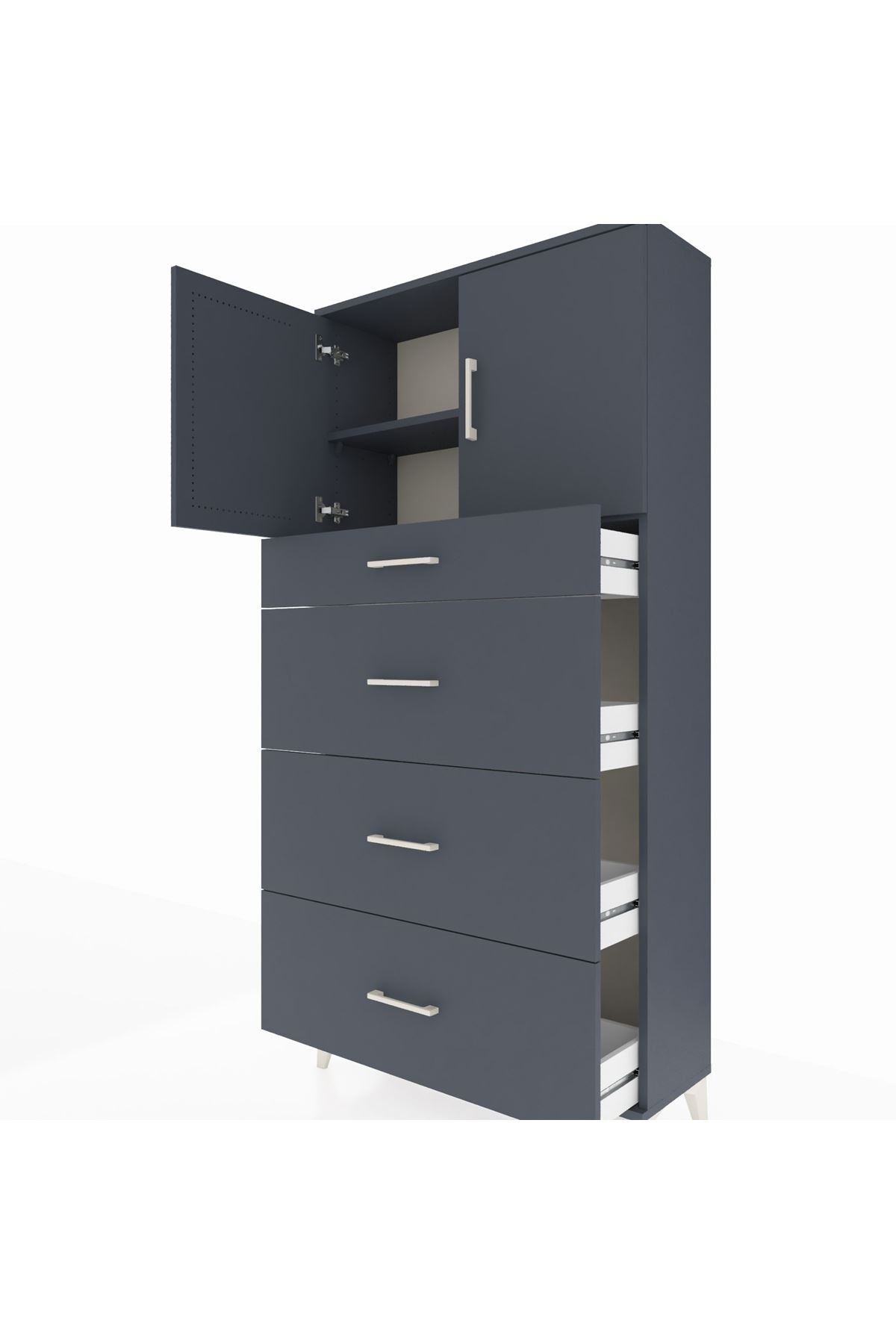 Arges Dolap 2 Raflı 4 Çekmeceli 2 Kapaklı 88x30x182 Antrasit-Antrasit