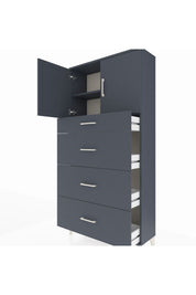 Arges Dolap 2 Raflı 4 Çekmeceli 2 Kapaklı 88x30x182 Antrasit-Antrasit