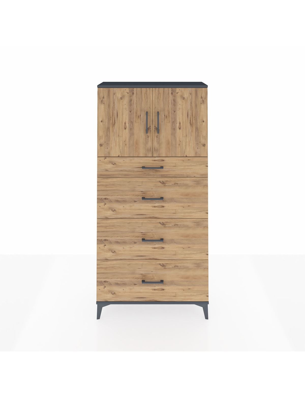 Arges Dolap 2 Raflı 4 Çekmeceli 2 Kapaklı 88x30x182 Antrasit-Çam