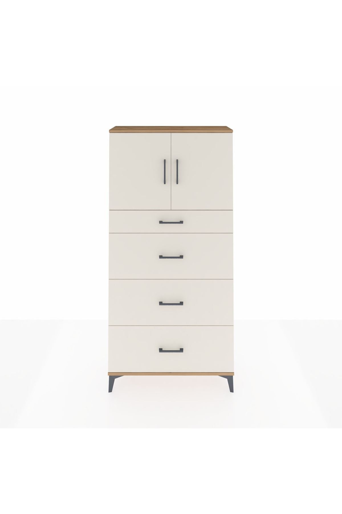 Arges Dolap 2 Raflı 4 Çekmeceli 2 Kapaklı 88x30x182 Çam-Aytaşı