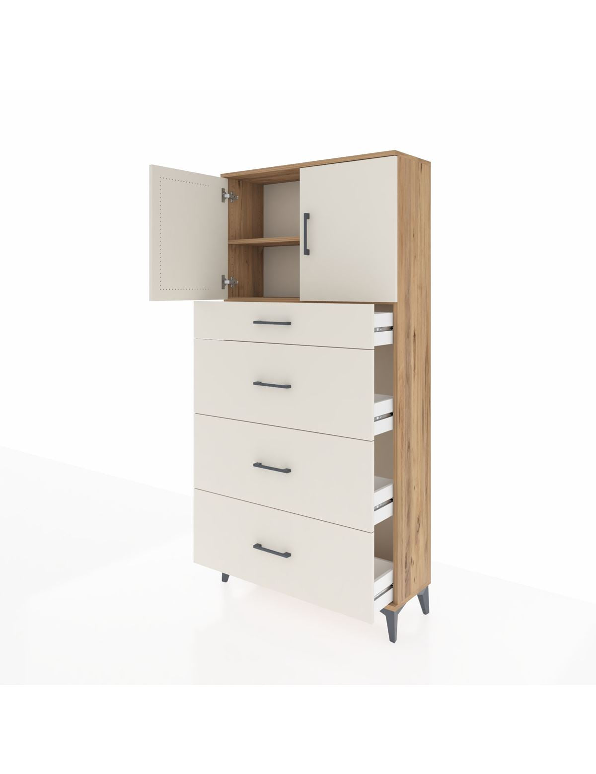 Arges Dolap 2 Raflı 4 Çekmeceli 2 Kapaklı 88x30x182 - S24M023V7A