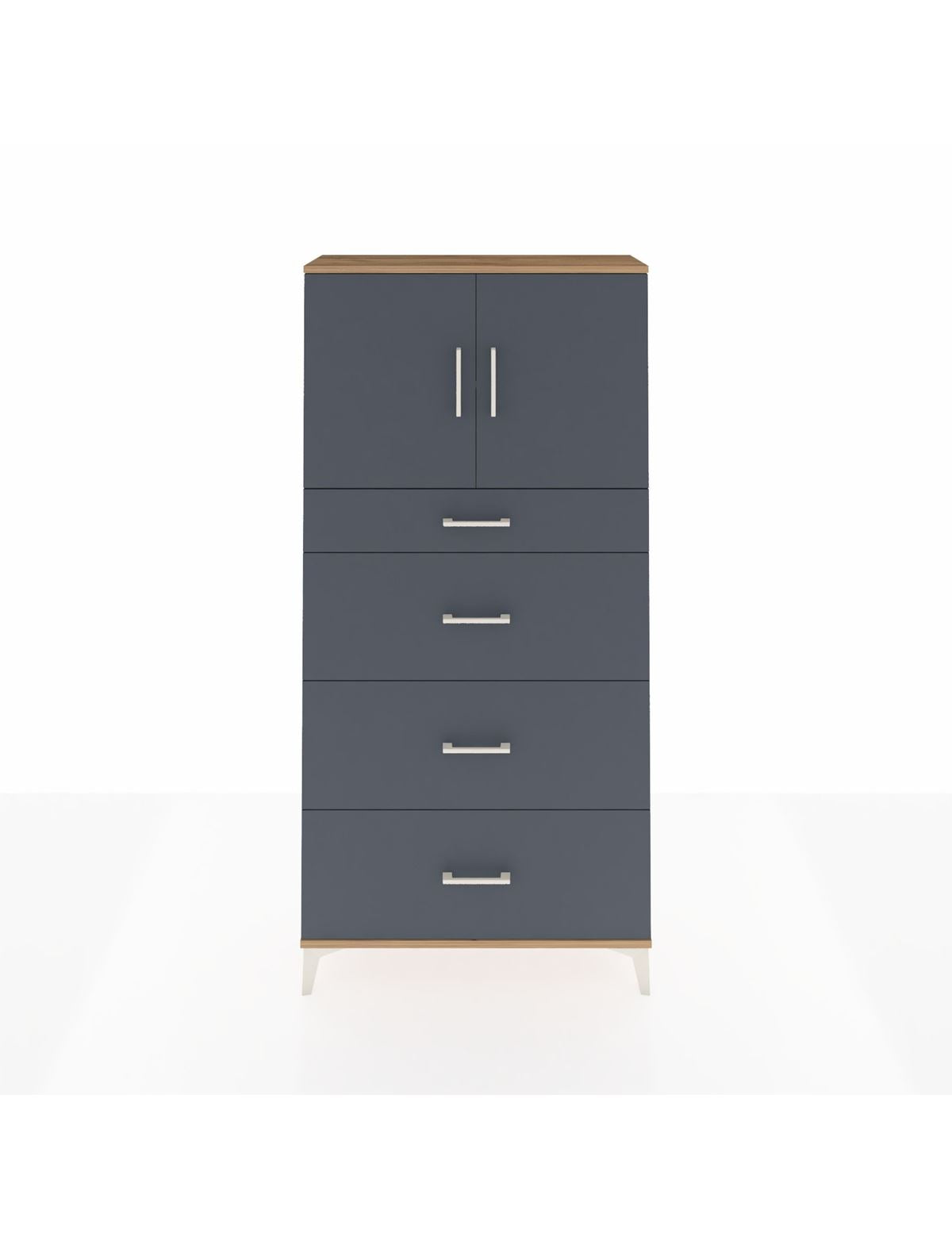 Arges Dolap 2 Raflı 4 Çekmeceli 2 Kapaklı 88x30x182 Çam-Antrasit