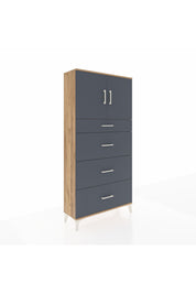 Arges Dolap 2 Raflı 4 Çekmeceli 2 Kapaklı 88x30x182 Çam-Antrasit