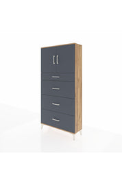 Arges Dolap 2 Raflı 4 Çekmeceli 2 Kapaklı 88x30x182 Çam-Antrasit