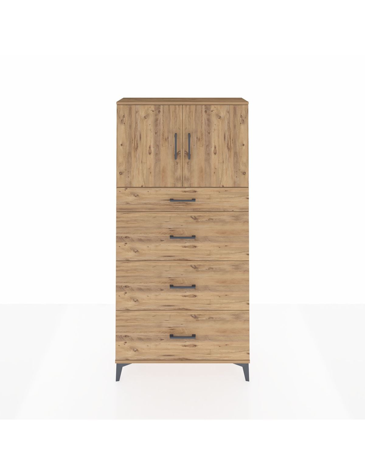 Arges Dolap 2 Raflı 4 Çekmeceli 2 Kapaklı 88x30x182 Çam-Çam