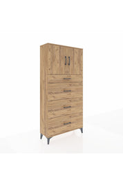 Arges Dolap 2 Raflı 4 Çekmeceli 2 Kapaklı 88x30x182 Çam-Çam