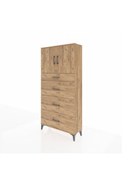 Arges Dolap 2 Raflı 4 Çekmeceli 2 Kapaklı 88x30x182 Çam-Çam