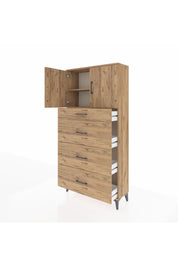 Arges Dolap 2 Raflı 4 Çekmeceli 2 Kapaklı 88x30x182 Çam-Çam