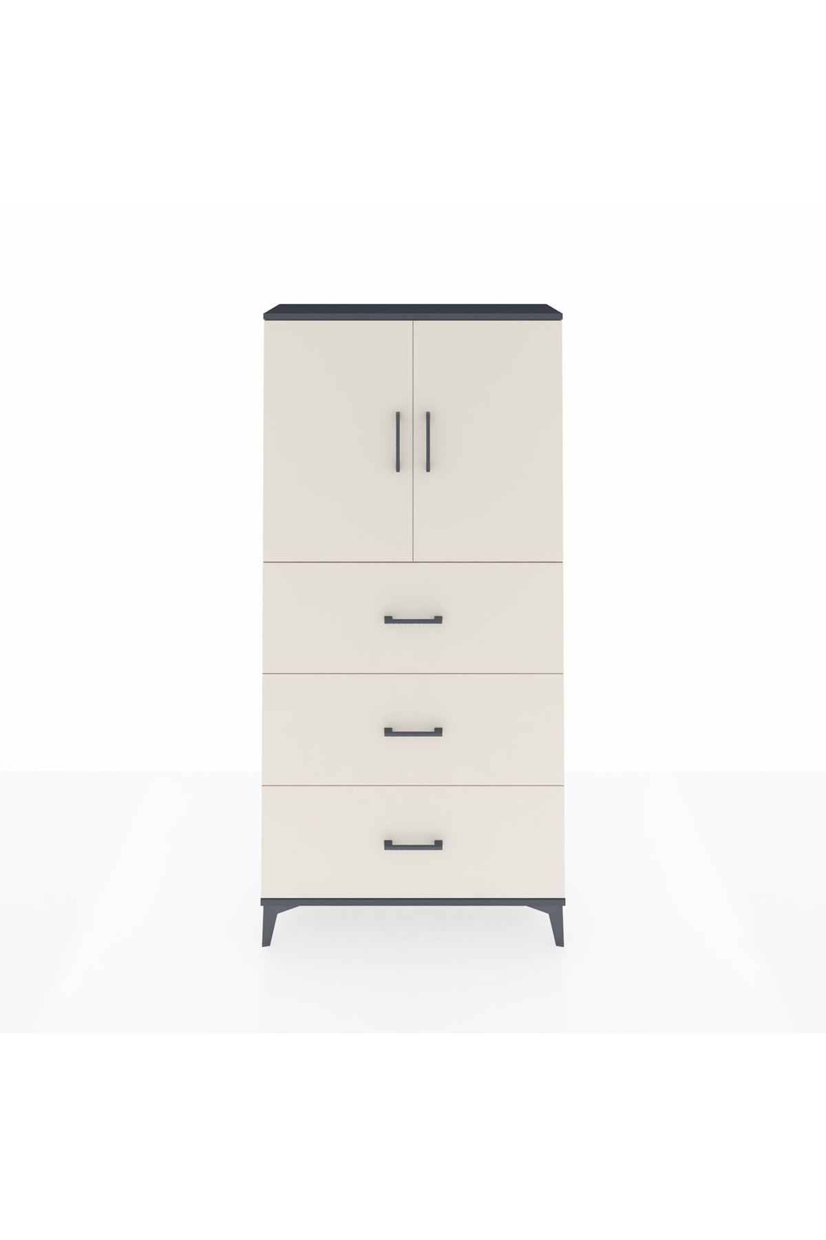 Arges Dolap 2 Raflı 3 Çekmeceli 2 Kapaklı 88x30x182 Antrasit-Aytaşı