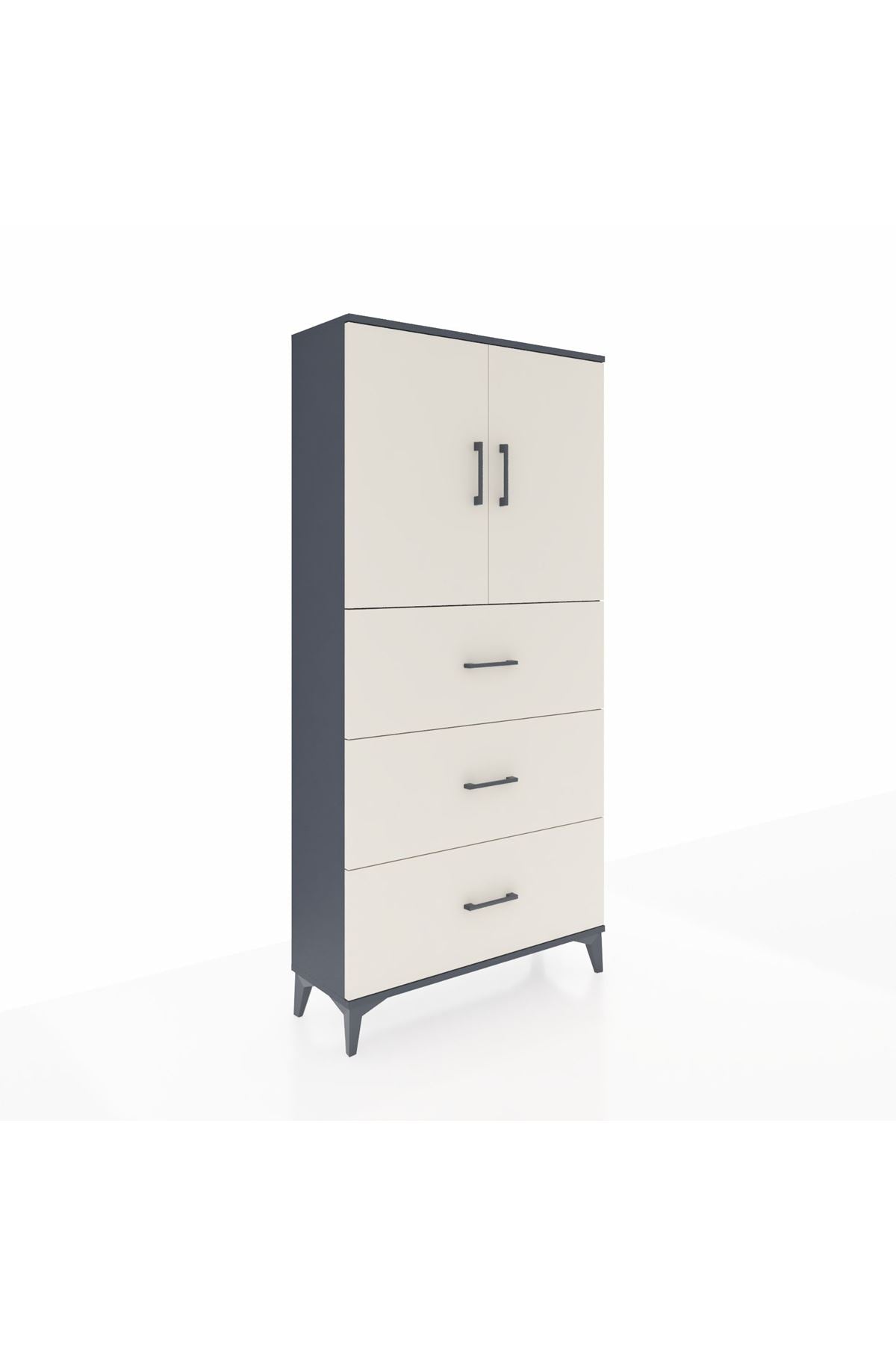 Arges Dolap 2 Raflı 3 Çekmeceli 2 Kapaklı 88x30x182 Antrasit-Aytaşı