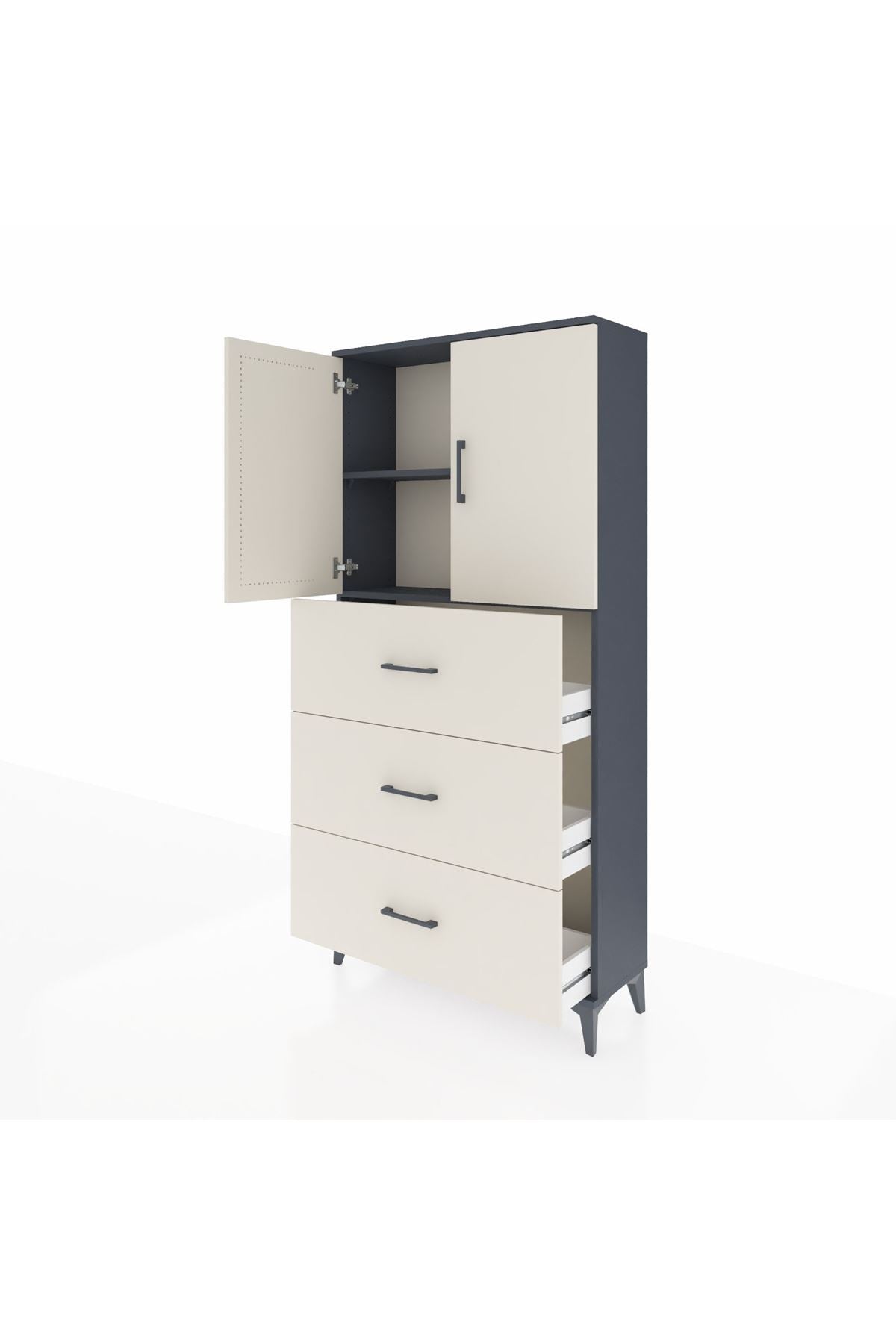 Arges Dolap 2 Raflı 3 Çekmeceli 2 Kapaklı 88x30x182 Antrasit-Aytaşı