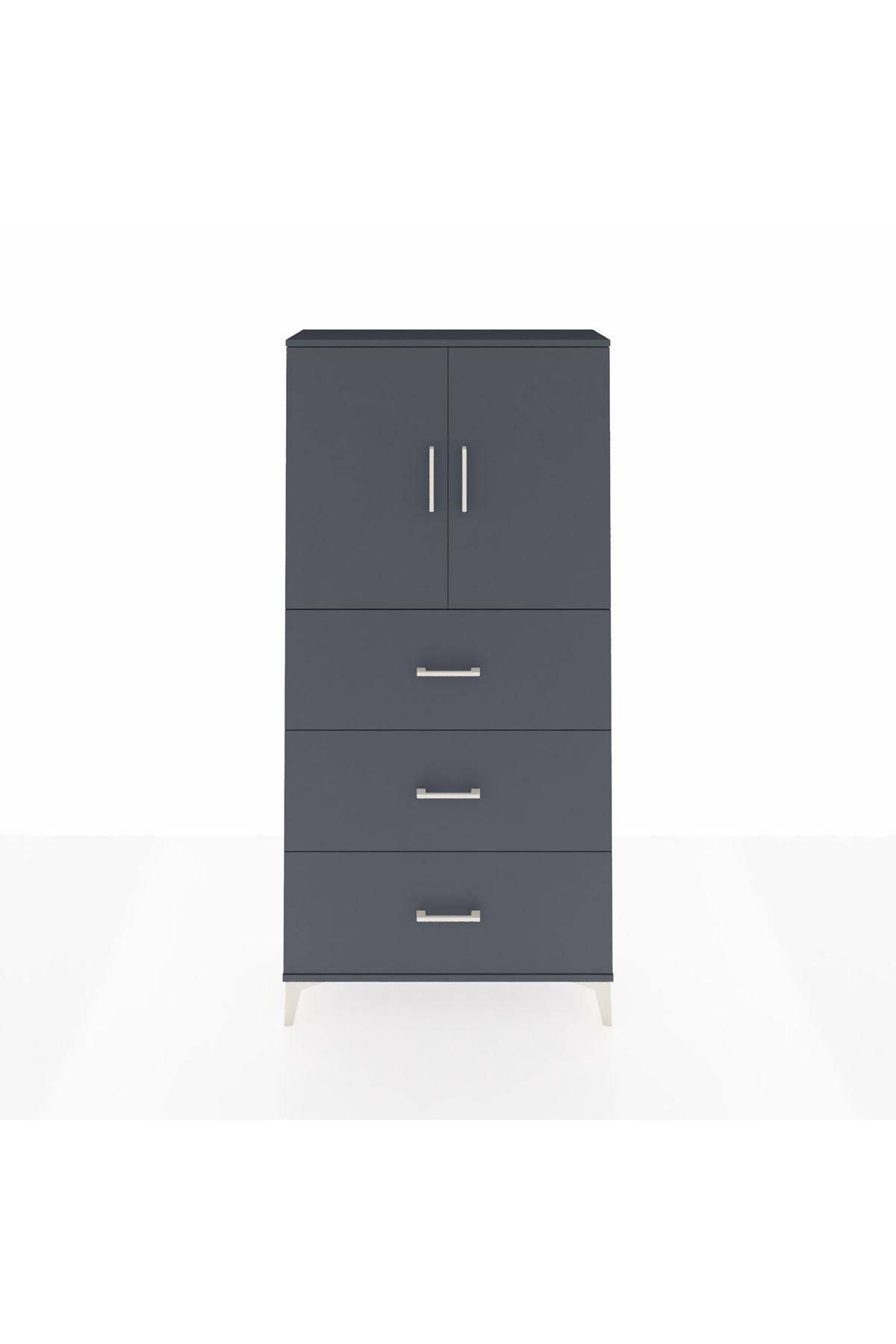 Arges Dolap 2 Raflı 3 Çekmeceli 2 Kapaklı 88x30x182 Antrasit-Antrasit