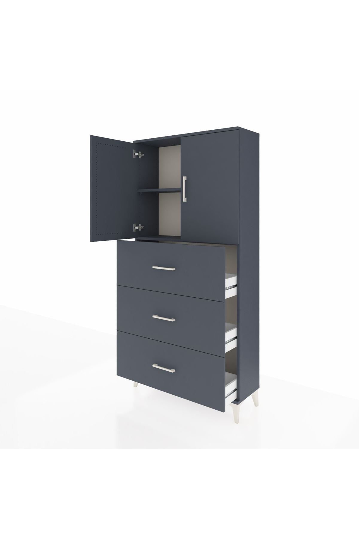 Arges Dolap 2 Raflı 3 Çekmeceli 2 Kapaklı 88x30x182 Antrasit-Antrasit