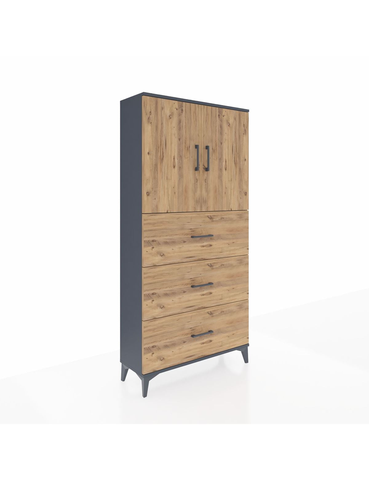 Arges Dolap 2 Raflı 3 Çekmeceli 2 Kapaklı 88x30x182 Antrasit-Çam