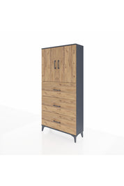 Arges Dolap 2 Raflı 3 Çekmeceli 2 Kapaklı 88x30x182 Antrasit-Çam