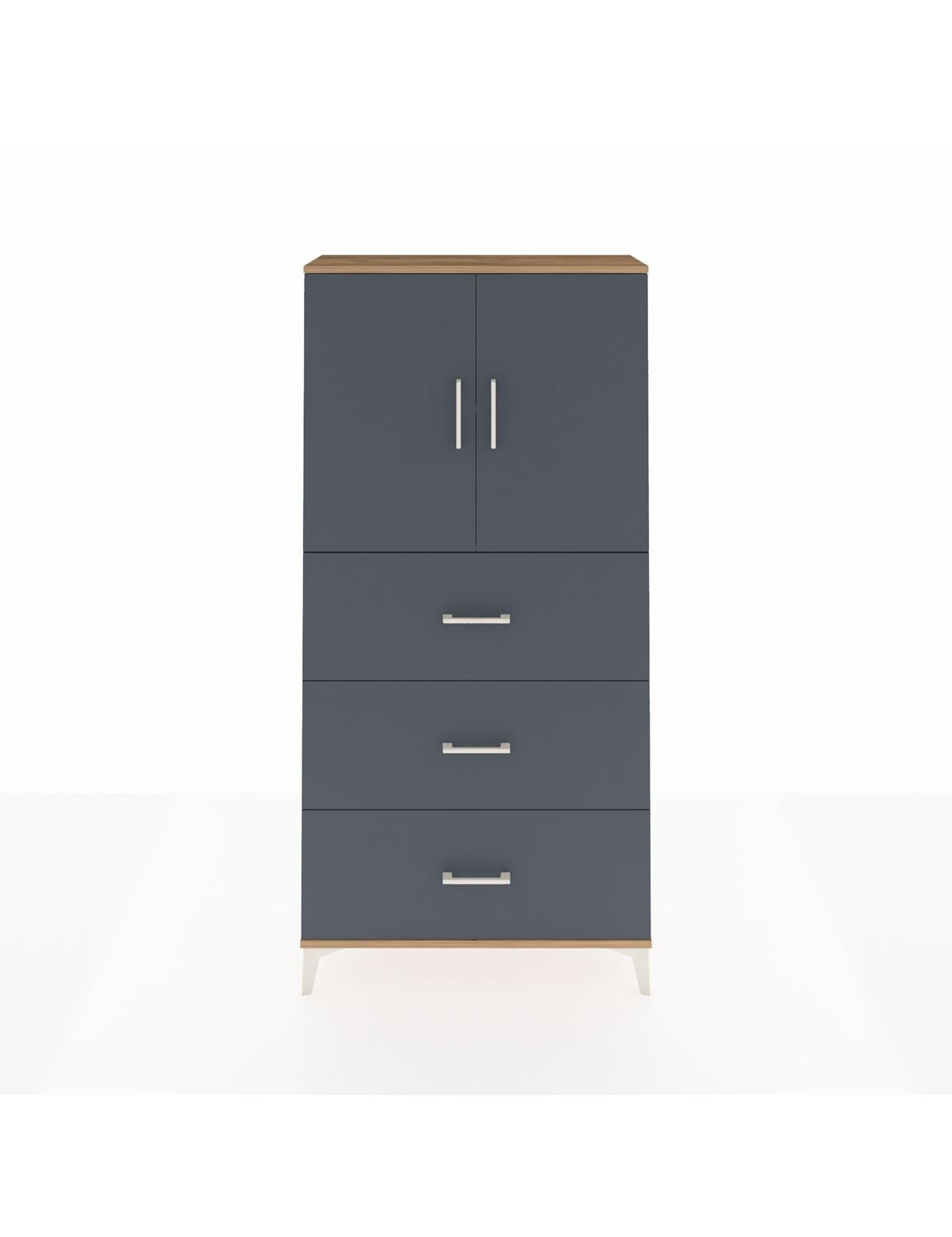 Arges Dolap 2 Raflı 3 Çekmeceli 2 Kapaklı 88x30x182 Çam-Antrasit