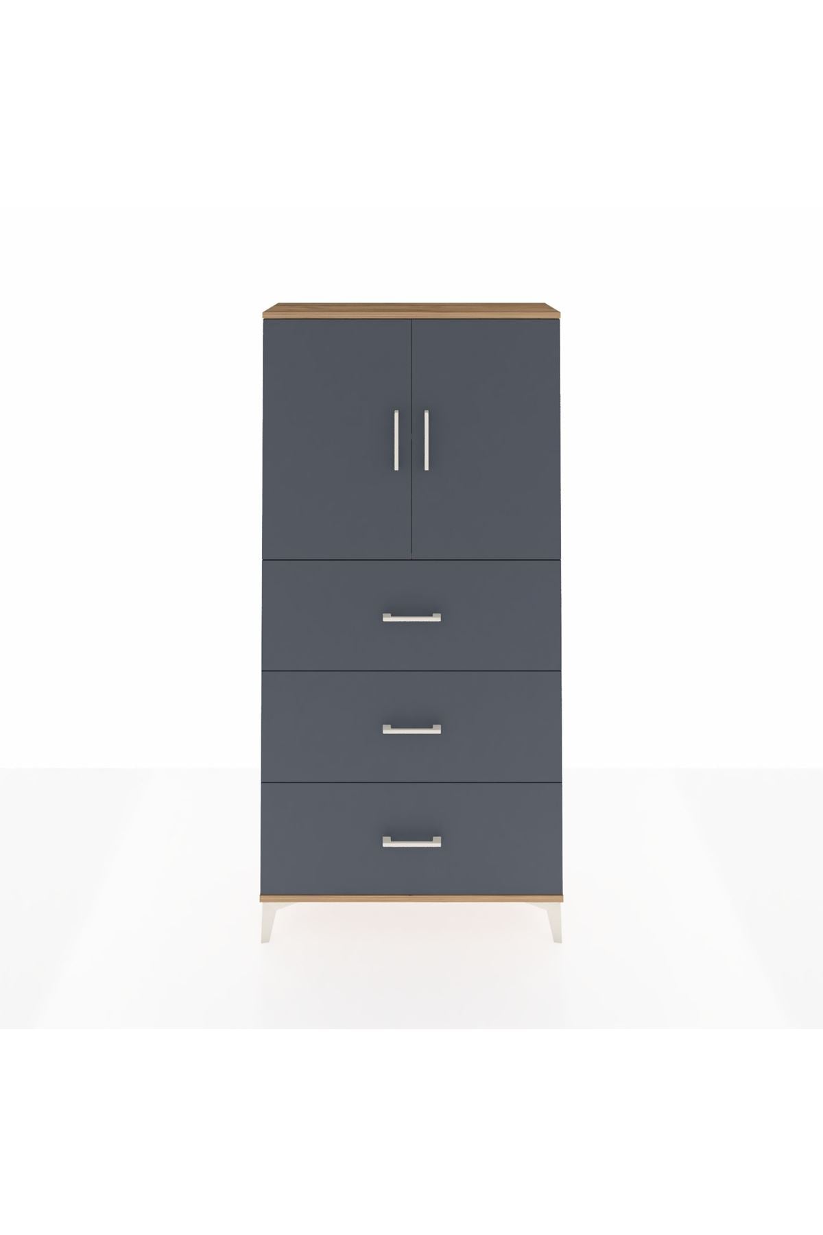 Arges Dolap 2 Raflı 3 Çekmeceli 2 Kapaklı 88x30x182 Çam-Antrasit